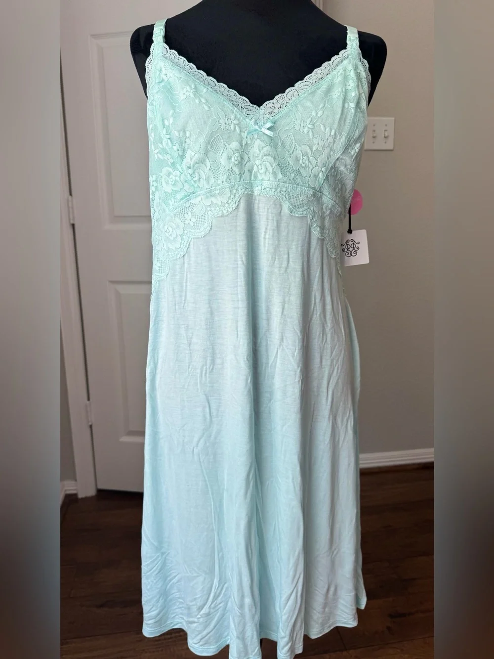 NWT Jessica Simpson Maternity Lace-Trim Sleep Chemise Light Green Mint Large